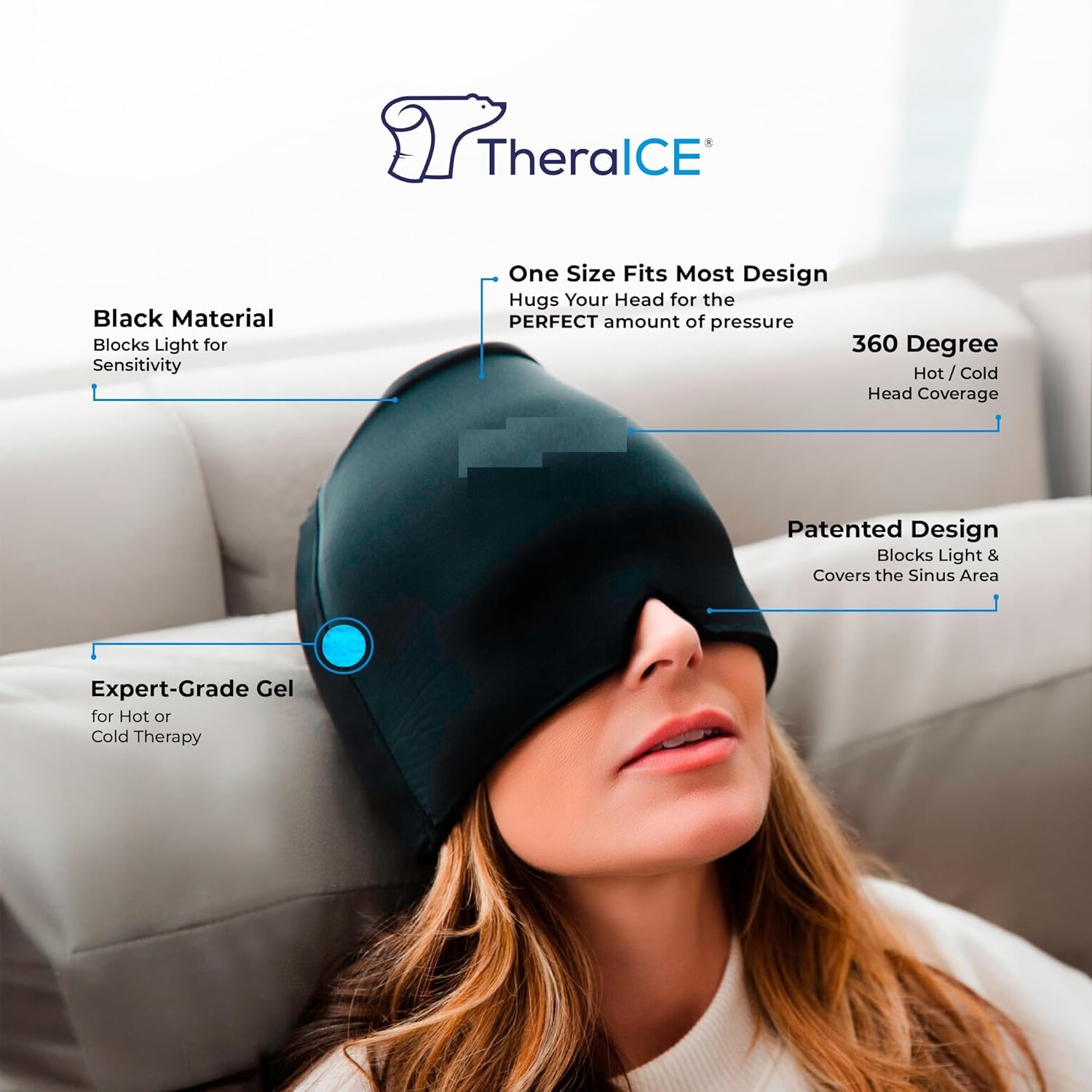 Picture of Migraine Relief Cap, Soothing Headache Hat Ice Pack Mask, Face Cold Compress Cooling Gel Head Wrap Products for Tension, Stress & Hangover Black