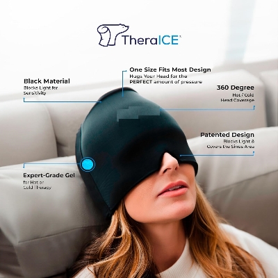 Picture of Migraine Relief Cap, Soothing Headache Hat Ice Pack Mask, Face Cold Compress Cooling Gel Head Wrap Products for Tension, Stress & Hangover Black