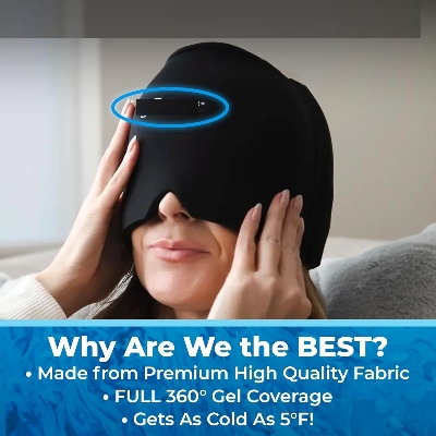 Picture of Migraine Relief Cap, Soothing Headache Hat Ice Pack Mask, Face Cold Compress Cooling Gel Head Wrap Products for Tension, Stress & Hangover Black