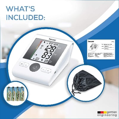 Picture of Beurer BM28 Arm Blood Pressure Monitor With Adaptor Comes With Advance Features, Adjustable Cuff,Risk Indicator,Large LCD Display(White)