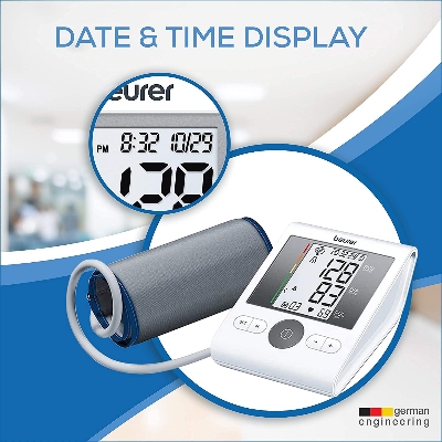 Picture of Beurer BM28 Arm Blood Pressure Monitor With Adaptor Comes With Advance Features, Adjustable Cuff,Risk Indicator,Large LCD Display(White)