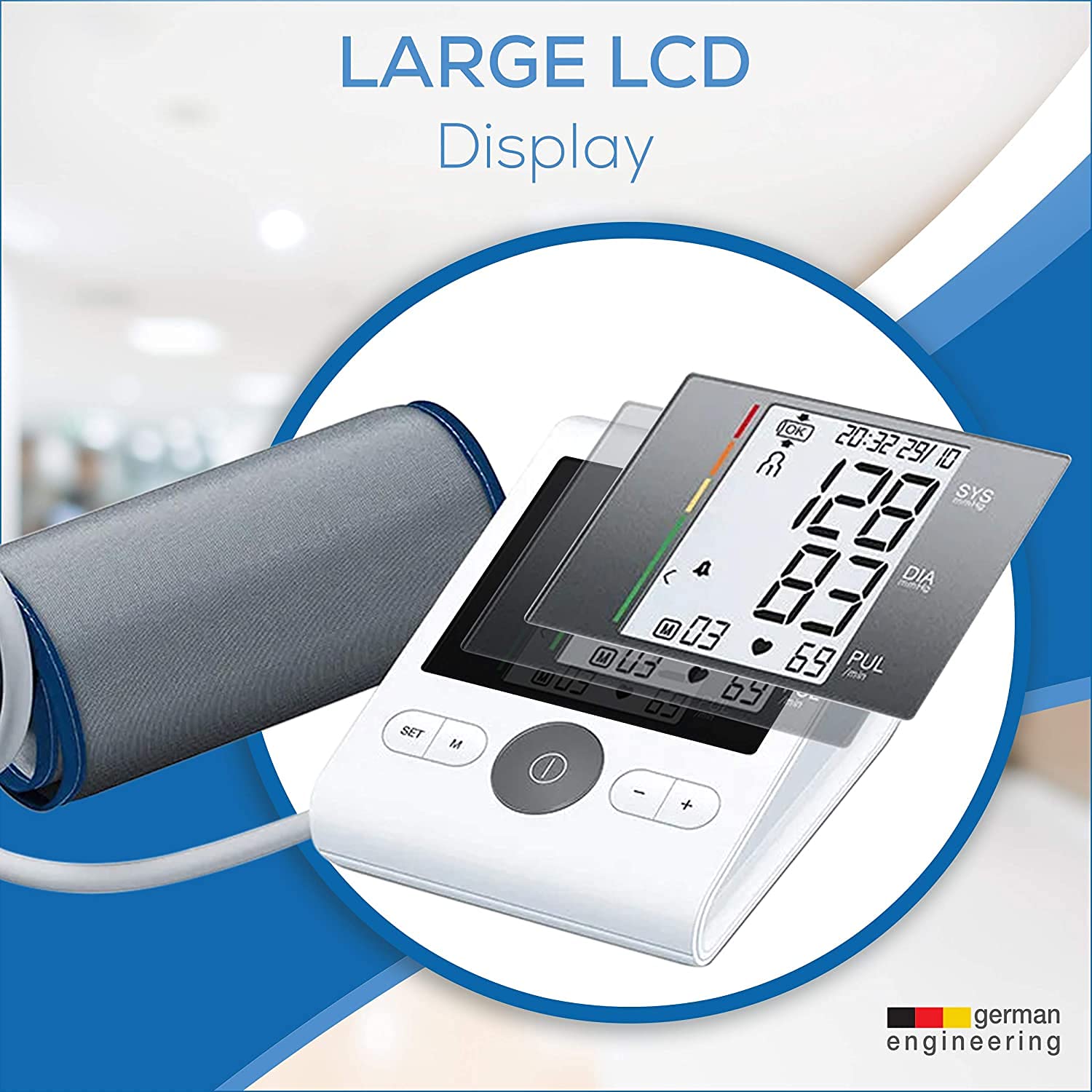 Picture of Beurer BM28 Arm Blood Pressure Monitor With Adaptor Comes With Advance Features, Adjustable Cuff,Risk Indicator,Large LCD Display(White)