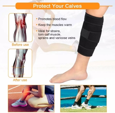 Picture of Calf Brace Adjustable Shin Splint Support Sleeve Leg Compression Wrap for Pulled Calf Muscle Pain Strain Injury, Swelling, Fits Men and Women Black