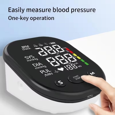Picture of Rechargeable Arm Medical Blood Pressure Monitor, Long Time Use, Digital LCD Large Screen Sphygmomanometer English Voice Black