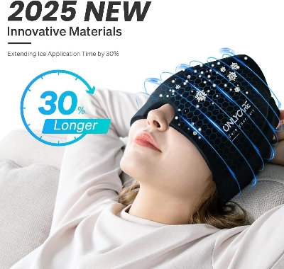 Picture of Migraine Relief Cap,Soothing Migraine Mask,Upgraded Odorless Gel Ice Head Wrap, Hot and Cold Therapy, FSA-HSA Eligible Headache Ice Pack for Tension and Stress Black