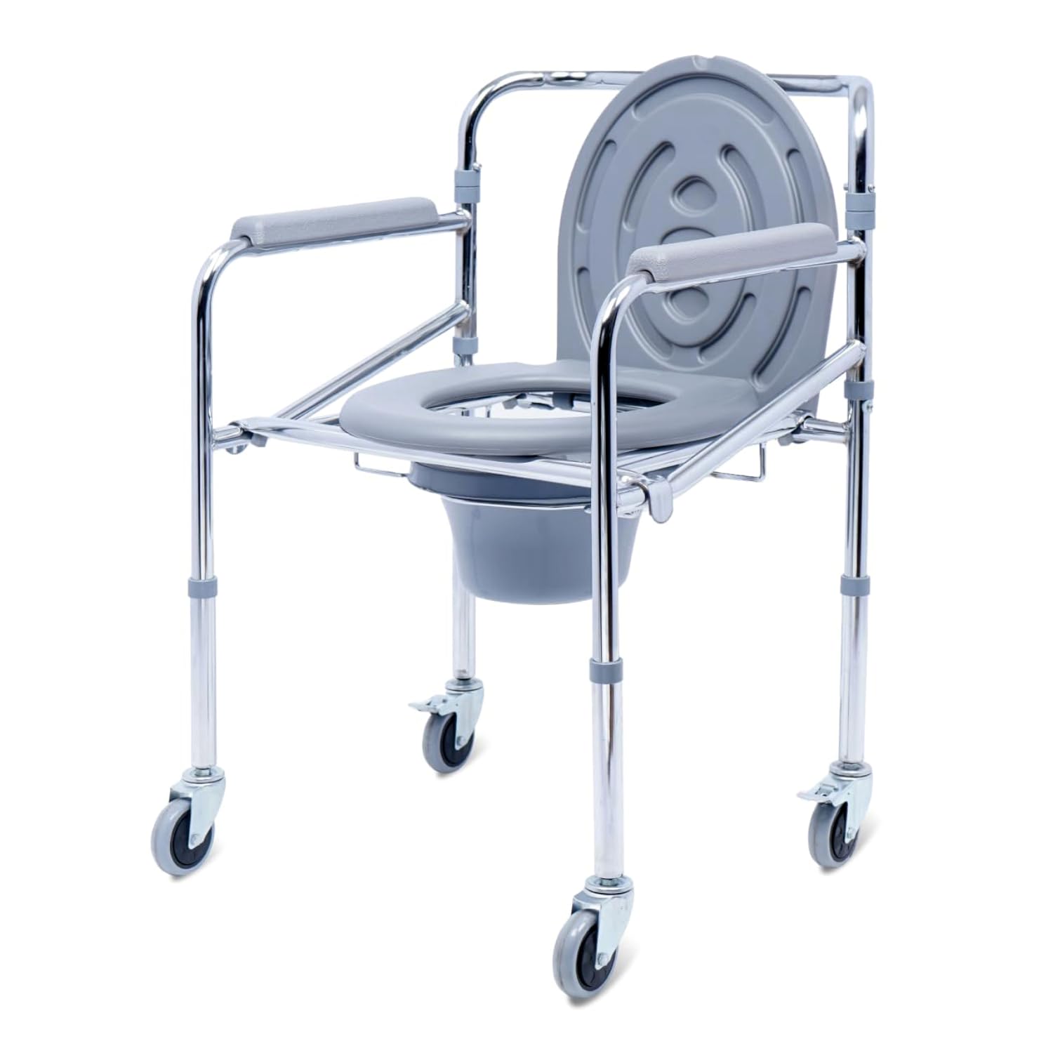 Picture of Luxury commode chair with elegant design and comfortable seating With Wheel Chair - Lightweight, Foldable, Removable U-Shaped Commode, Adjustable Height, Padded Seat & Armrests, Ideal for Seniors, Home & Hospital Use 