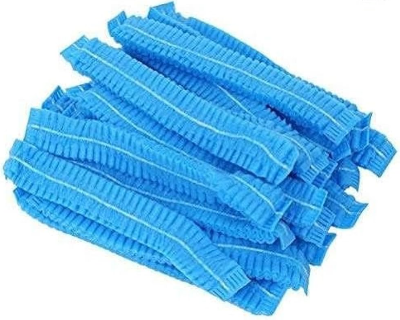 Picture of 100 Pcs Pack Disposable Surgical Head Cap, Mob Caps,Hair Net Cap,elastic Free Size,for Cosmetics, Beauty, Kitchen, Cooking, Home Industries, Hospital (Blue)
