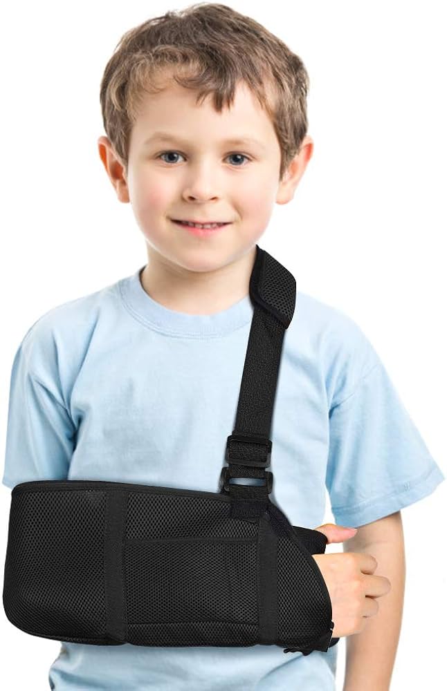 Picture of Arm Sling Kids, Breathable Child Arm Sling Support with Waist Strap, Shoulder Immobilizer for Kids Broken Arm, Shoulder Injury, Rotator Cuff, Left or Right Arm, Fits for 0-6 Years Old Black