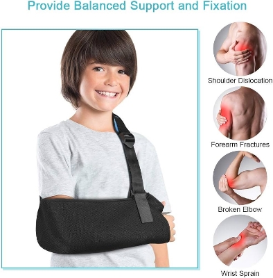 Picture of Arm Sling Kids, Breathable Child Arm Sling Support with Waist Strap, Shoulder Immobilizer for Kids Broken Arm, Shoulder Injury, Rotator Cuff, Left or Right Arm, Fits for 0-6 Years Old Black