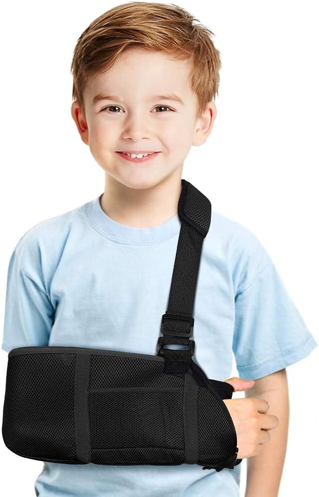 Picture of Arm Sling Kids, Breathable Child Arm Sling Support with Waist Strap, Shoulder Immobilizer for Kids Broken Arm, Shoulder Injury, Rotator Cuff, Left or Right Arm, Fits for 0-6 Years Old Black