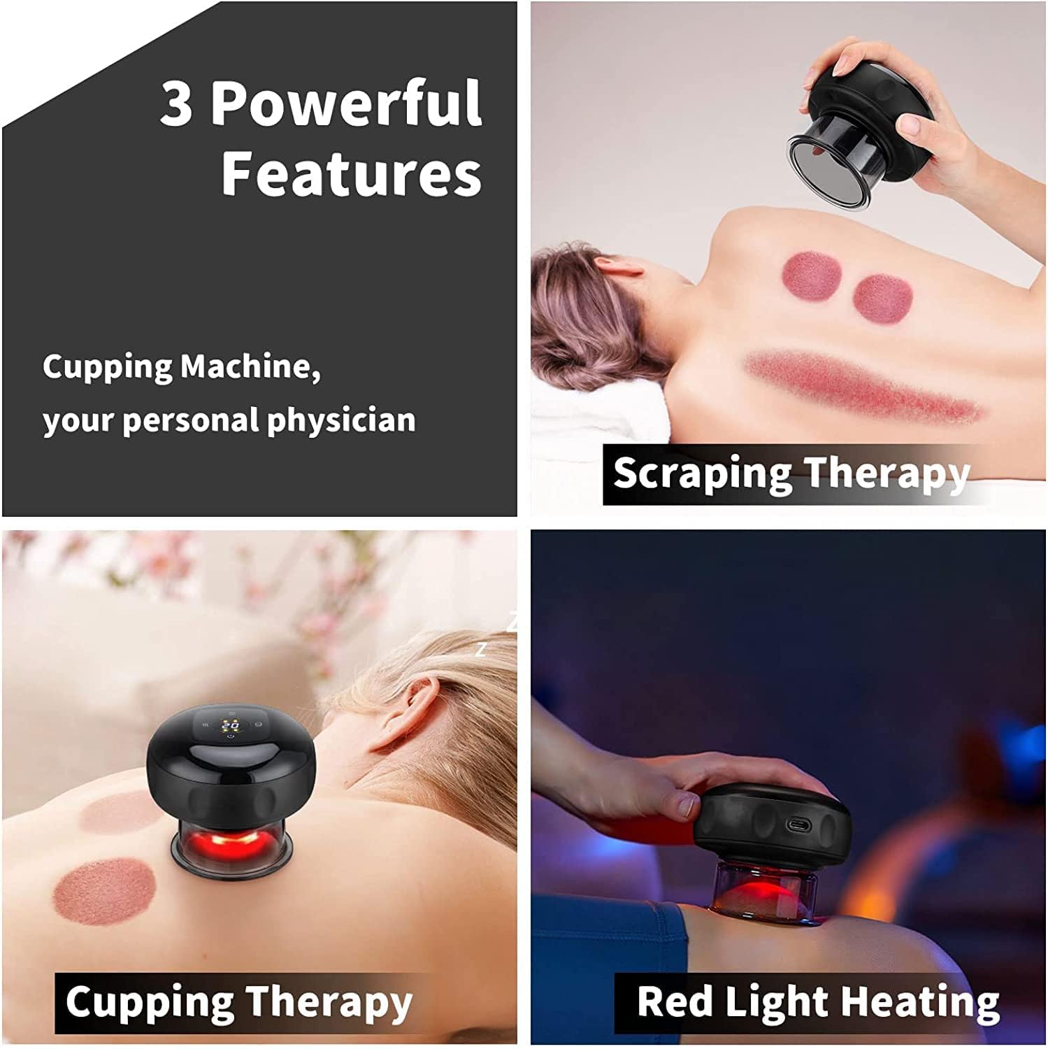 Picture of Smart Dynamic Electric Cupping Device - 5 Massage Modes with Heating Therapy, Full Body Vacuum Suction Detox Massage Machine Tools Multicolor