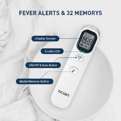 Picture of SCIAN Touchless Forehead Thermometer for Adults and Kid, 2 in 1 Body & Surface Mode, Portable | Accurate Digital Infrared Thermometer with Fever Indicator, Instant Reading with Memory Function White