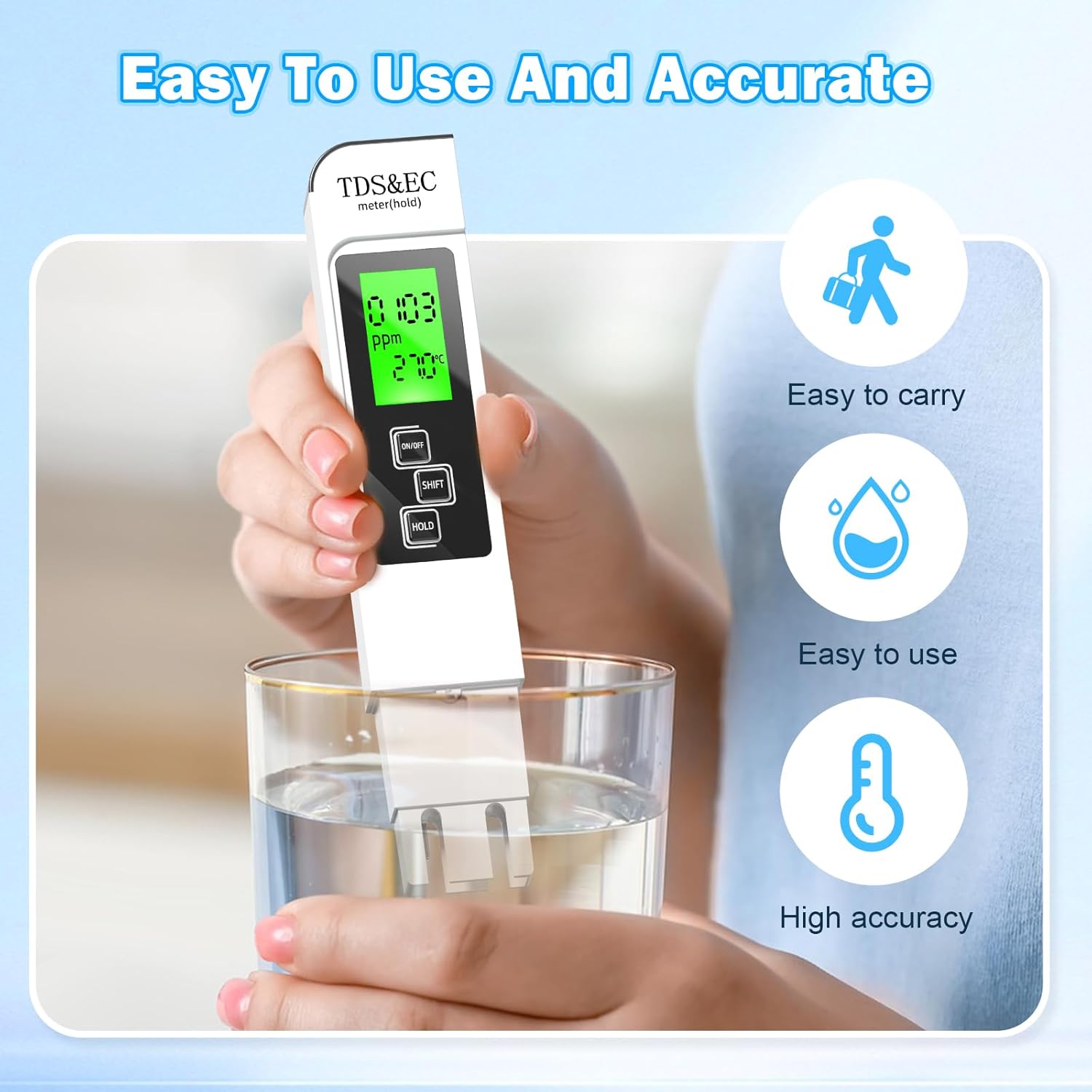 Picture of Water Testing Kits for Drinking Water- 4 in 1 TDS Meter TDS EC & Temperature(°C,°F) Meter,Accurate & Reliable Digital Tap, Well, Swimming Pool,Hydroponics, Aquarium, RO/DI System 