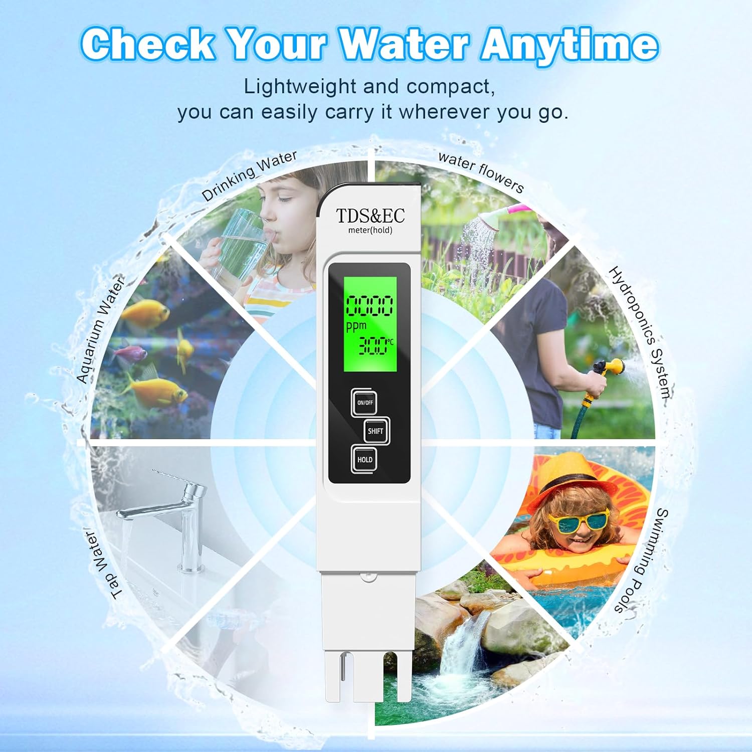 Picture of Water Testing Kits for Drinking Water- 4 in 1 TDS Meter TDS EC & Temperature(°C,°F) Meter,Accurate & Reliable Digital Tap, Well, Swimming Pool,Hydroponics, Aquarium, RO/DI System 