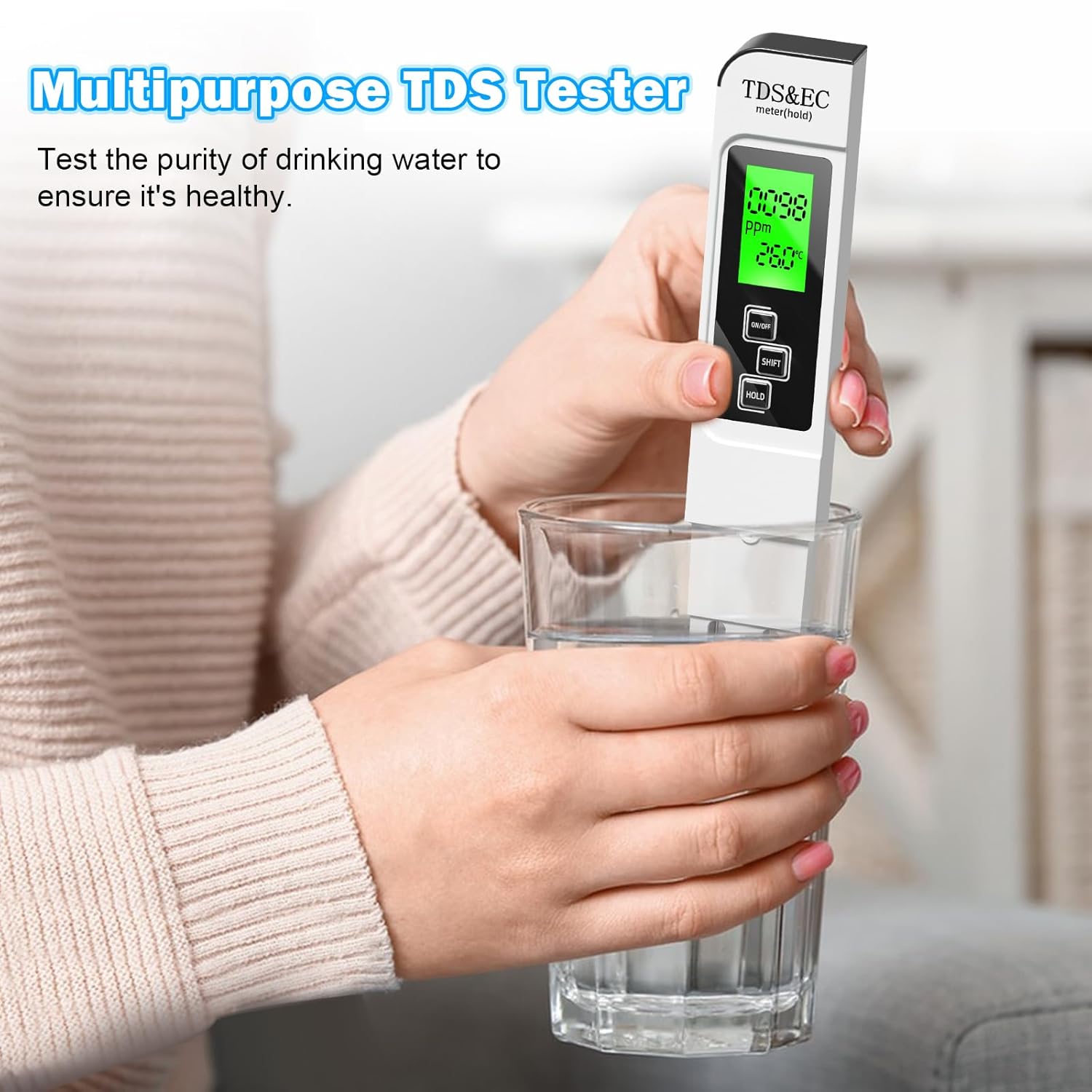 Picture of Water Testing Kits for Drinking Water- 4 in 1 TDS Meter TDS EC & Temperature(°C,°F) Meter,Accurate & Reliable Digital Tap, Well, Swimming Pool,Hydroponics, Aquarium, RO/DI System 