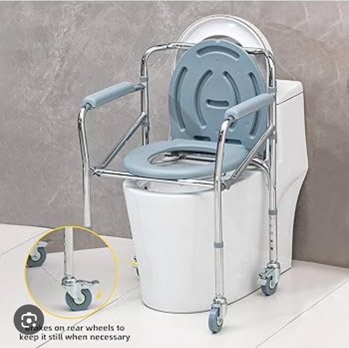 Picture of Deluxe Commode Chair With Wheel Chair - Lightweight, Foldable, Removable U-Shaped Commode, Adjustable Height, Padded Seat & Armrests, Ideal for Seniors, Home & Hospital Use 