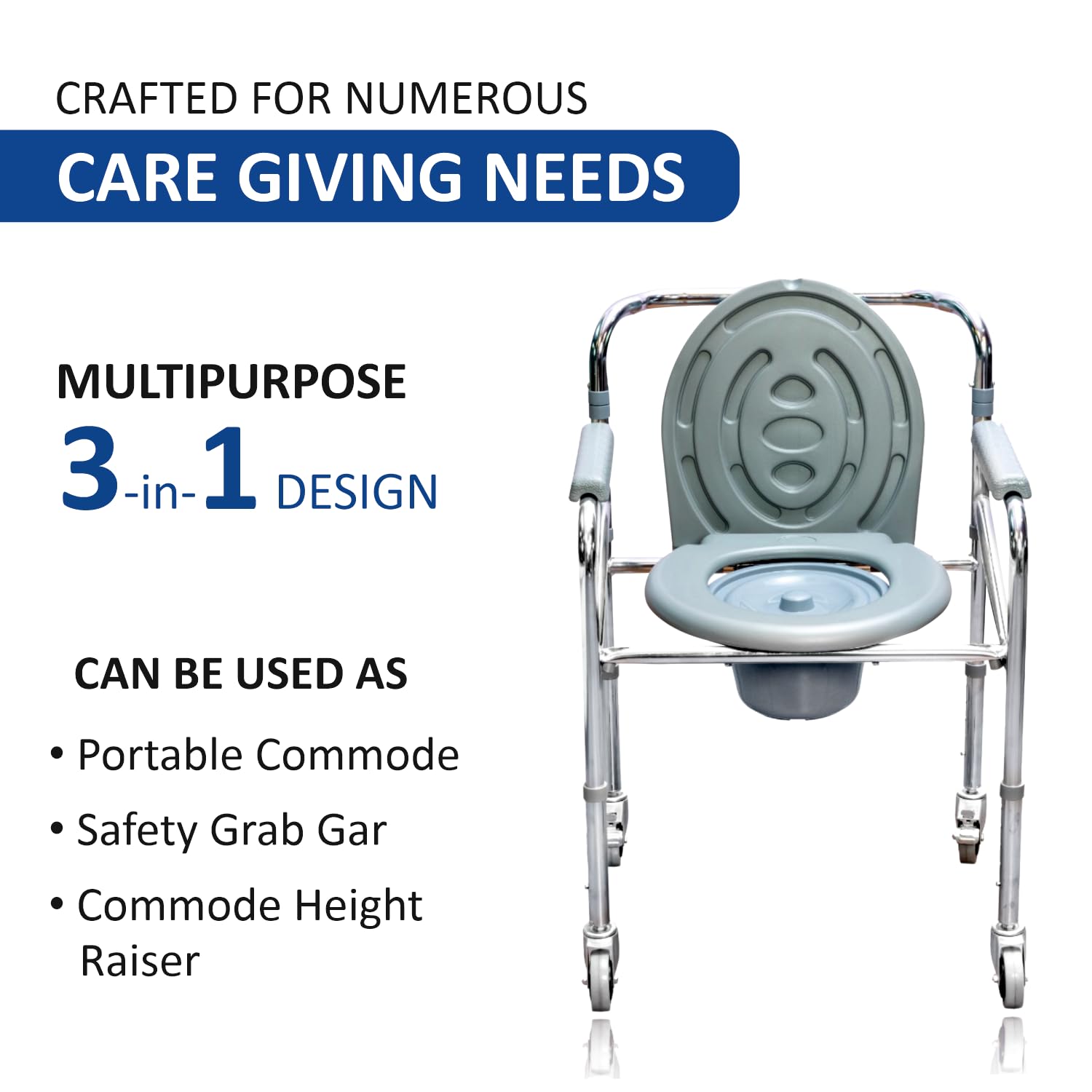 Picture of Deluxe Commode Chair With Wheel Chair - Lightweight, Foldable, Removable U-Shaped Commode, Adjustable Height, Padded Seat & Armrests, Ideal for Seniors, Home & Hospital Use 