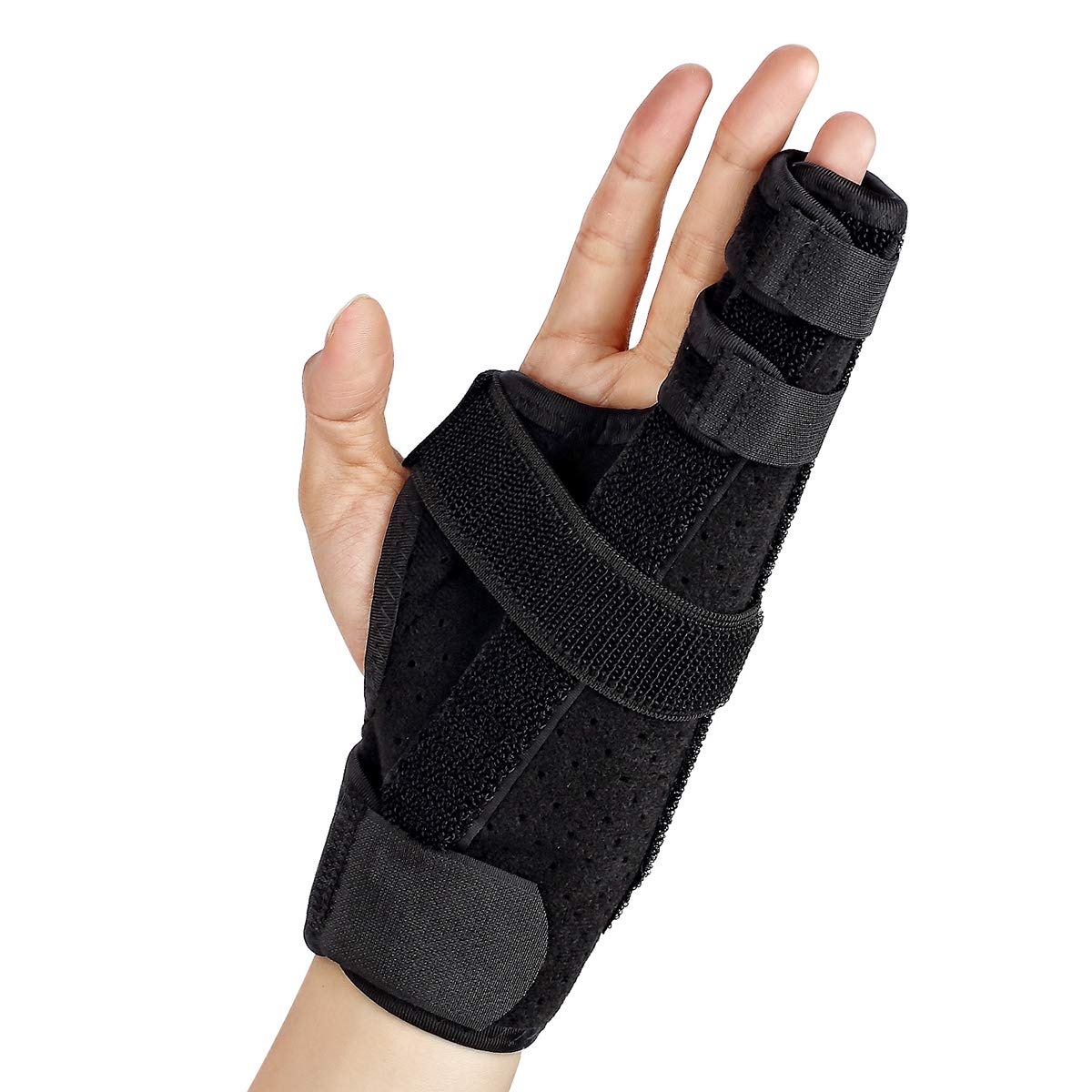 Picture of Two Fingers Splint Durable Breathable Finger Pain Relief Adjustable Elastic Strap Finger Splint for Broken Fingers Black