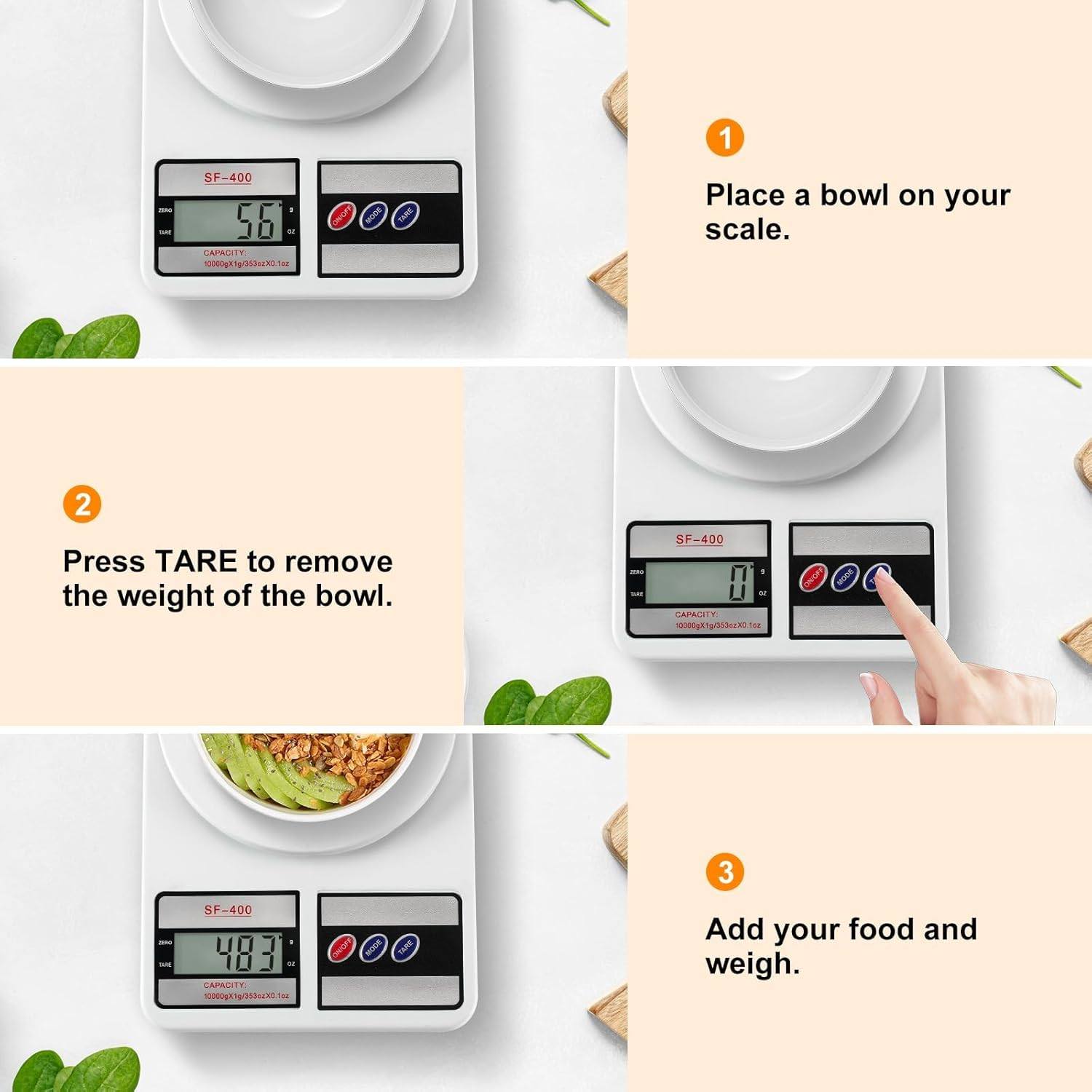 Picture of Digital Kitchen Scale 22lb/10kg Capacity, Stainless Steel Food Scale with oz/g Units | Replaceable Battery Power | Ideal for Meal Prep, Cooking, Baking White