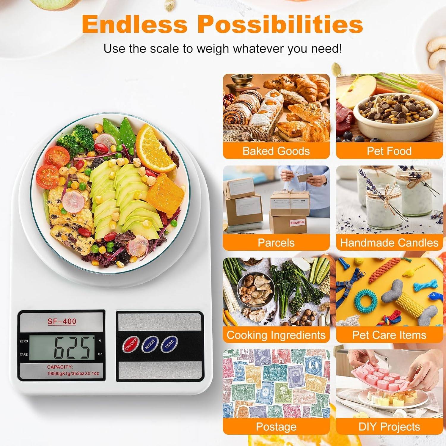 Picture of Digital Kitchen Scale 22lb/10kg Capacity, Stainless Steel Food Scale with oz/g Units | Replaceable Battery Power | Ideal for Meal Prep, Cooking, Baking White