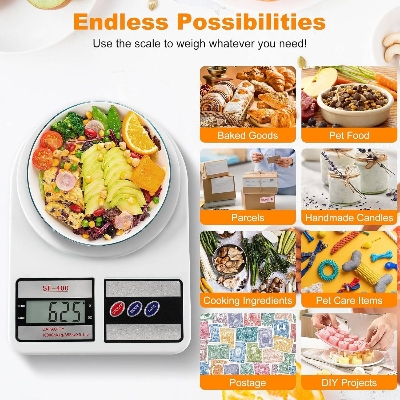 Picture of Digital Kitchen Scale 22lb/10kg Capacity, Stainless Steel Food Scale with oz/g Units | Replaceable Battery Power | Ideal for Meal Prep, Cooking, Baking White