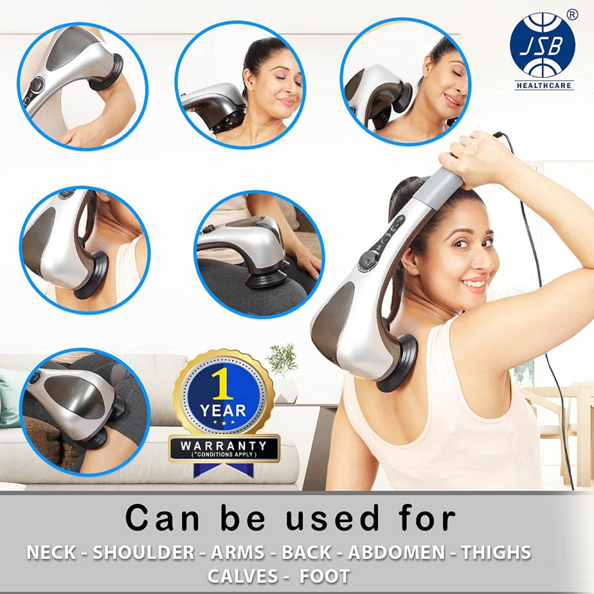 Picture of Electric Dual Head Heavy Hammer Massager, Handheld Neck and Back Massage,  for Deep Tissue Pain Relief, Restore Muscles in The Back, Shoulders, Legs, and Whole Body Silver-Black