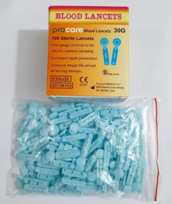 Picture of ProCare Blood Lancets Needle For Blood Glucose Meter-100 Pcs Blue