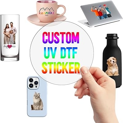 Picture of Costom UV DTF Stickers print. Long-lasting waterproof durable quality print.  make it with company logo or design of your own choice, which will make your product more attractive. Size 11*16 inchi Multicolor