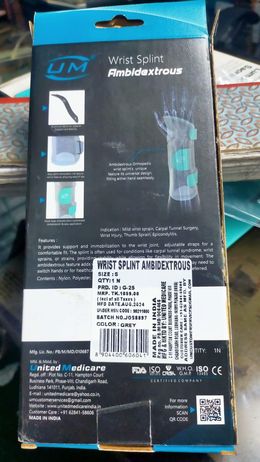 Picture of Wrist Splint Ambidextrous Multicolor