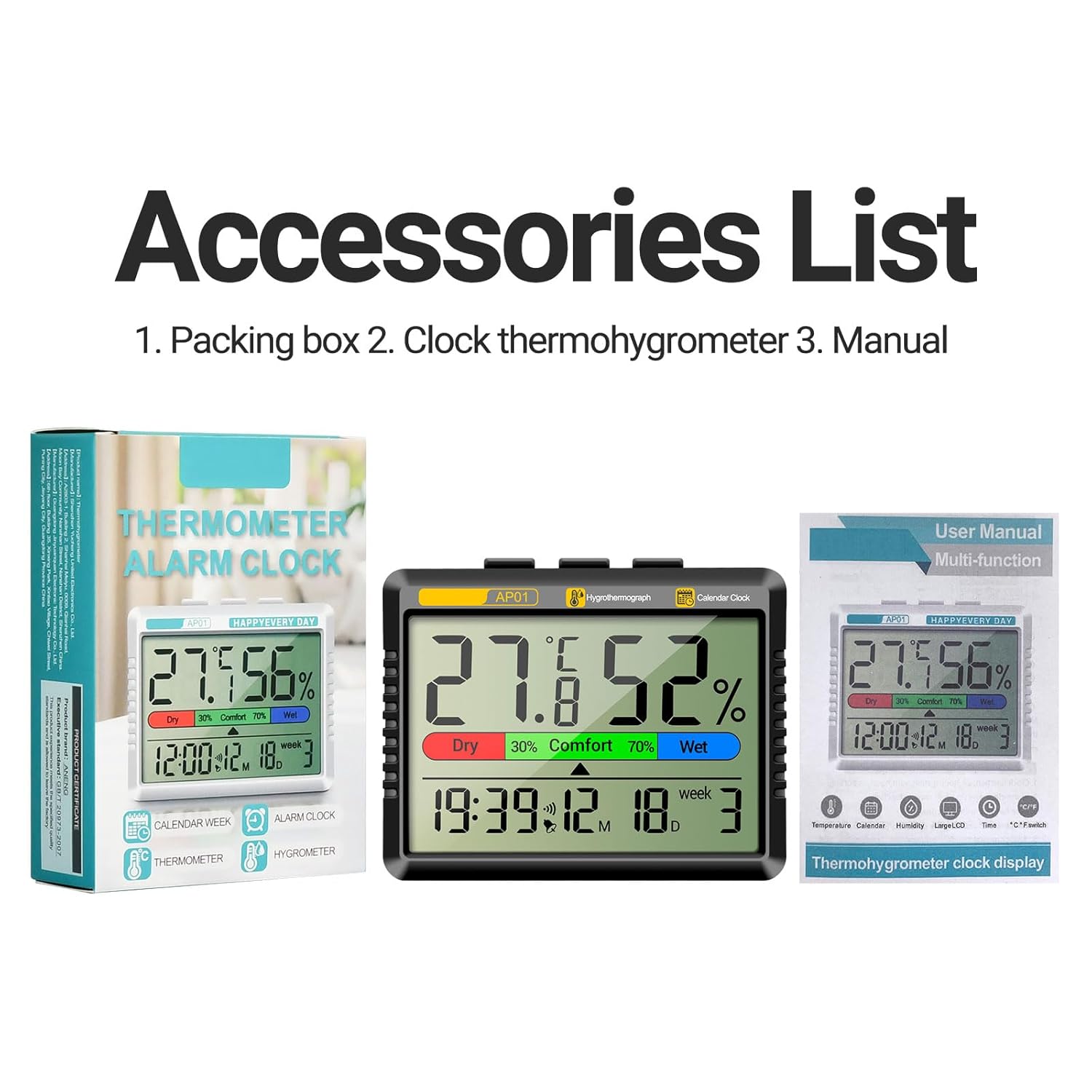 Picture of High Accuracy Thermometers Digital Hygrometer Tester With Intelligent Clock Function Suitable For Bedroom And Office Use 