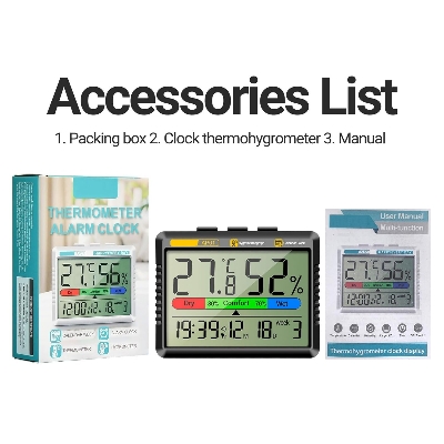 Picture of High Accuracy Thermometers Digital Hygrometer Tester With Intelligent Clock Function Suitable For Bedroom And Office Use 