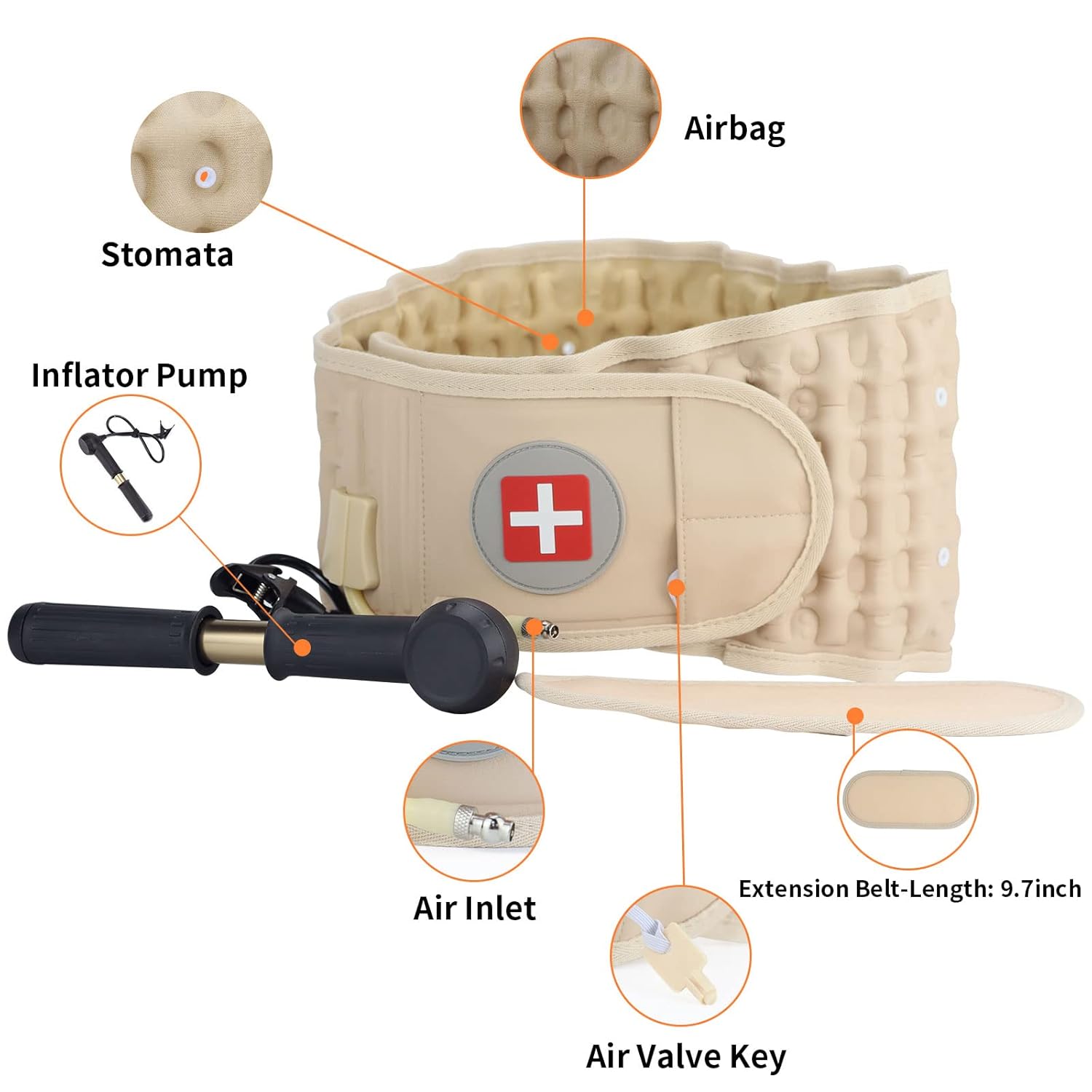 Picture of Inflatable Lower Back Brace for Low Back Pain Relief Lumbar Traction Device with Hand Pump, One Size Fits 29-49 Waist Beige