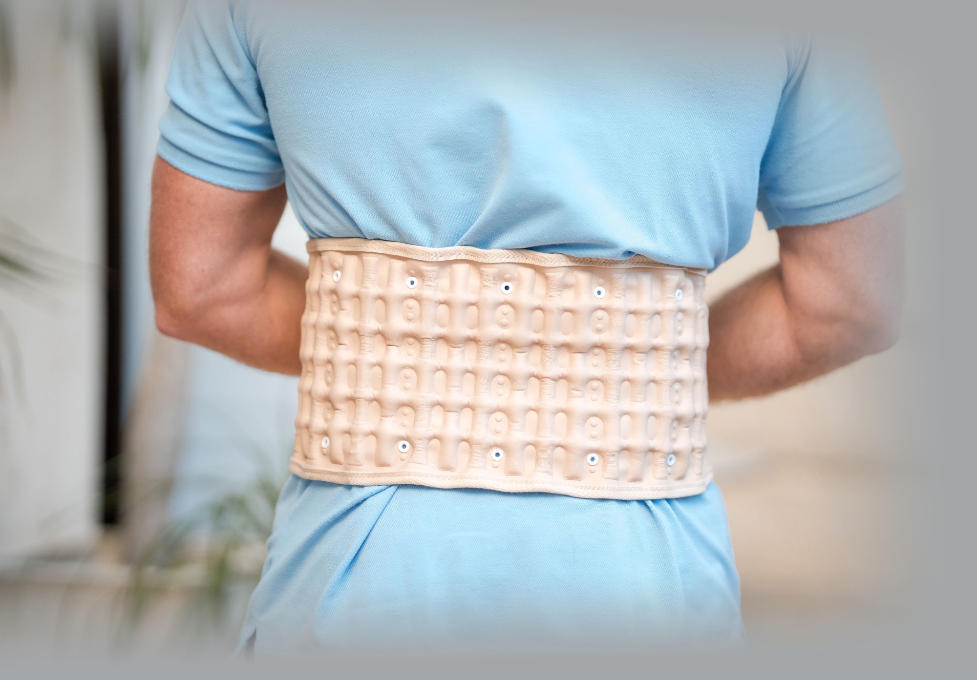Picture of Inflatable Lower Back Brace for Low Back Pain Relief Lumbar Traction Device with Hand Pump, One Size Fits 29-49 Waist Beige