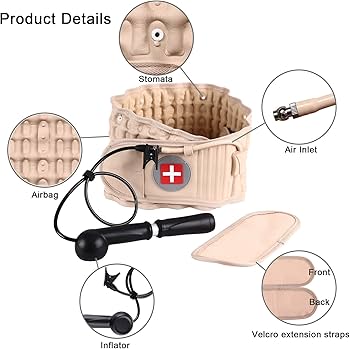 Picture of Inflatable Lower Back Brace for Low Back Pain Relief Lumbar Traction Device with Hand Pump, One Size Fits 29-49 Waist Beige