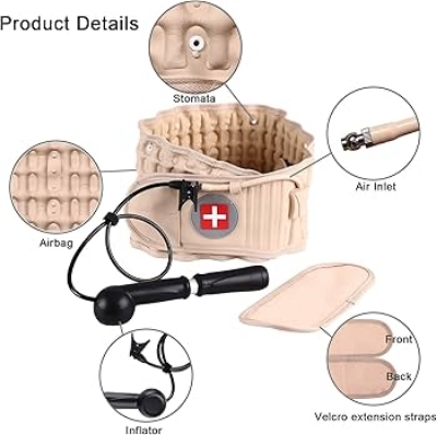 Picture of Inflatable Lower Back Brace for Low Back Pain Relief Lumbar Traction Device with Hand Pump, One Size Fits 29-49 Waist Beige