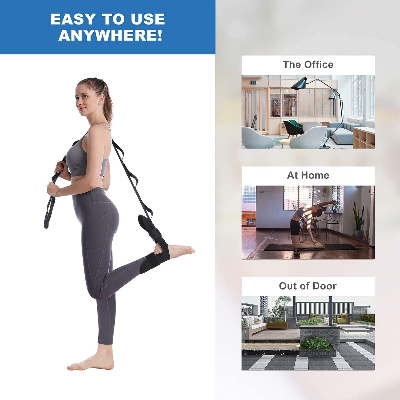 Picture of Foot Stretcher Strap | Calf Stretcher for Plantar Fasciitis | Ligament Stretching | Leg Stretching Strap Belt | Foot Exercise Equipment for Yoga | Hamstring Achilles Tendonitis | Leg Stretcher Black
