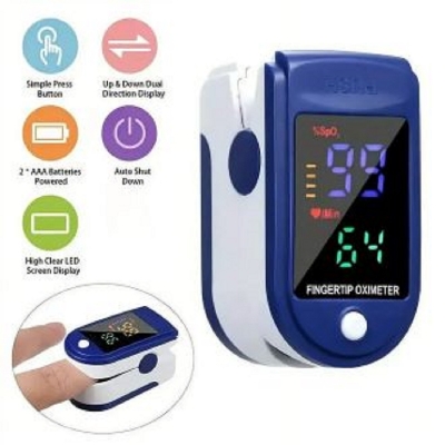Picture of Pulse Oximeter Finger Blood Oxygen Sensor Saturation Monitor + Digital Forehead Thermometer Non-Contact Infrared Thermometer Red
