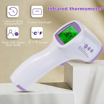 Picture of Pulse Oximeter Finger Blood Oxygen Sensor Saturation Monitor + Digital Forehead Thermometer Non-Contact Infrared Thermometer Red