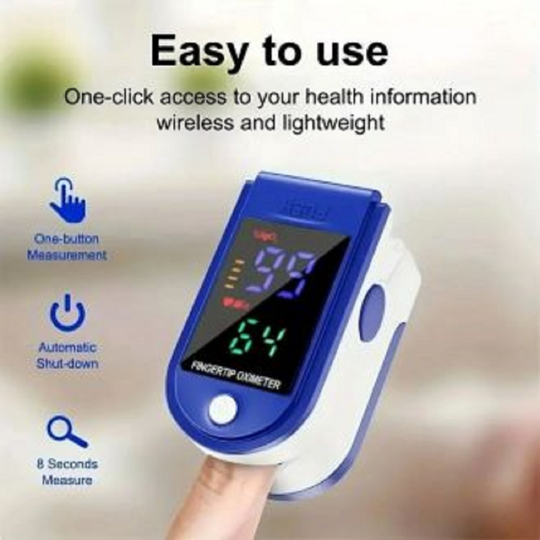 Picture of Pulse Oximeter Finger Blood Oxygen Sensor Saturation Monitor + Digital Forehead Thermometer Non-Contact Infrared Thermometer Red