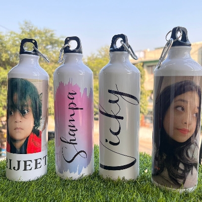 Picture of Customize Aluminum Water bottle can be Printed with Your Company Logo, Photo or any design of Your choice (600 ml) White