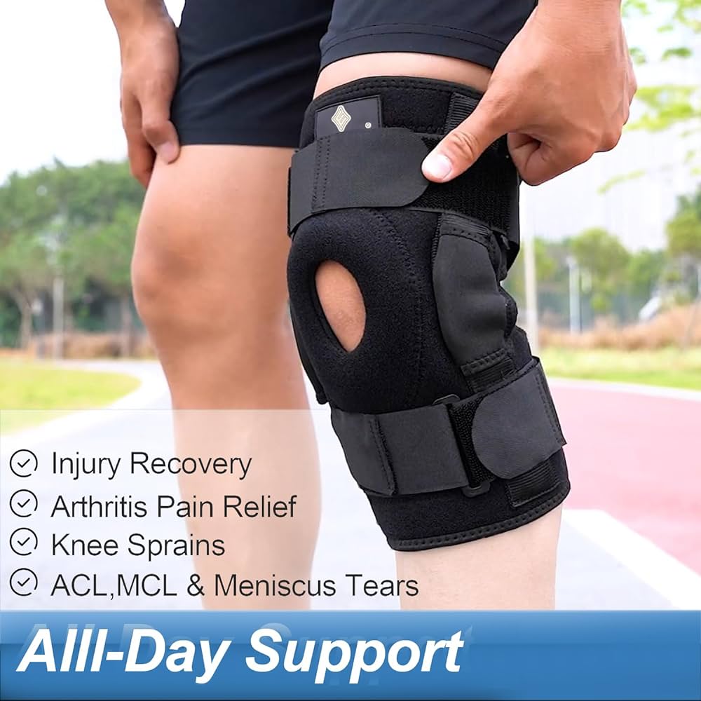 Picture of 1Pcs Knee Support Brace Adjustable Open Patella Knee Pad Protector Guard for Gym Workout Sports Arthritis Joint Pain Black