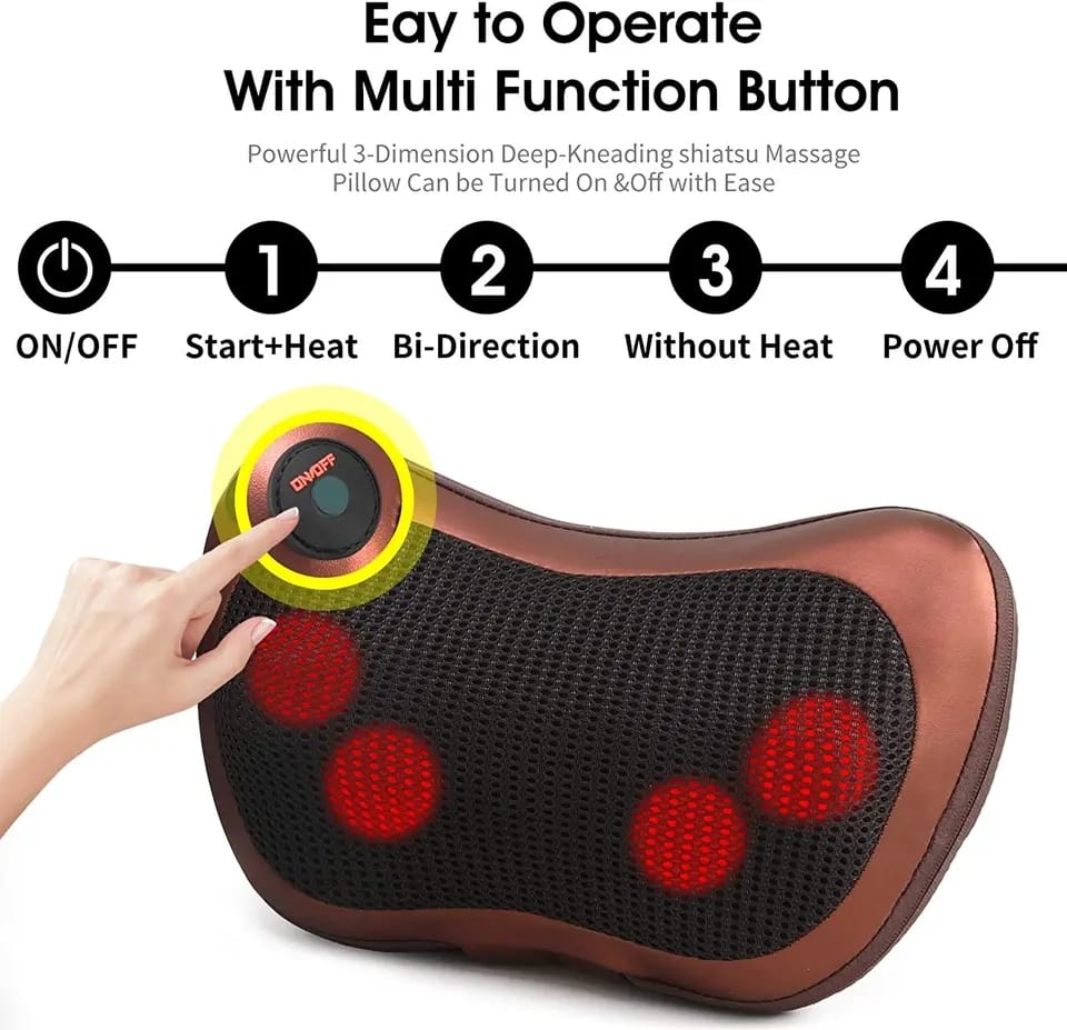 Picture of Shiatsu Neck and Back Massager with Soothing Heat, CORN Electric Deep Tissue 3D Kneading Massage Pillow for Shoulder, Leg, Body Muscle Pain Relief, Home, Office, and Car Use Brown