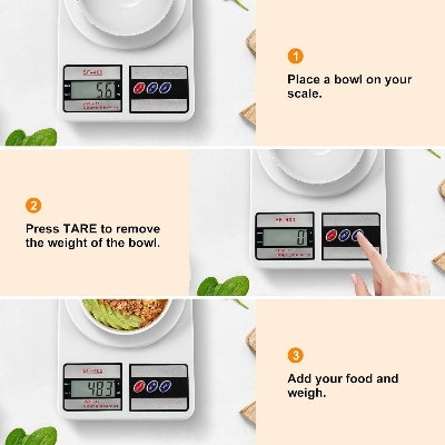 Picture of Kitchen Scale 22lb/10kg Capacity, Stainless Steel Food Scale with oz/g Units | Replaceable Battery Power | Ideal for Meal Prep, Cooking, Baking White