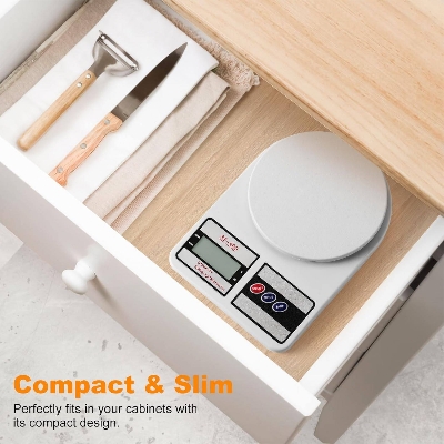 Picture of Kitchen Scale 22lb/10kg Capacity, Stainless Steel Food Scale with oz/g Units | Replaceable Battery Power | Ideal for Meal Prep, Cooking, Baking White