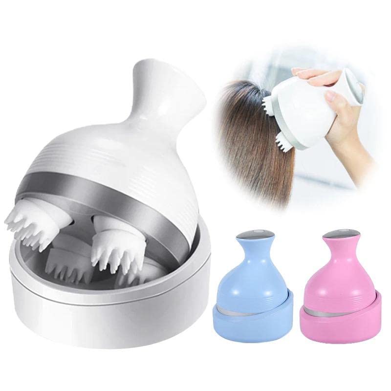 Picture of Hair Scalp Rechargeable Electric Head Kneading Massager, Handheld Portable Head Scratcher Massager for Hair Growth, Full Body Pain Relief, Deep Clean & Stress free White-Sky blue