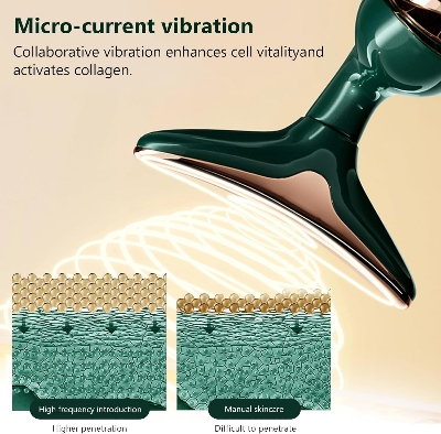 Picture of Multifunctional Facial Massager, 3-in-1 Beauty Massager for Face and Neck, Facial Massager for Skin Care, Thermal and Vibration Technologies for Skin Care Improve Glowing Skin, Smooth and Tightening Skin Gold-green