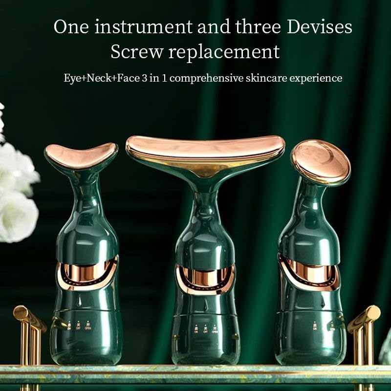 Picture of Multifunctional Facial Massager, 3-in-1 Beauty Massager for Face and Neck, Facial Massager for Skin Care, Thermal and Vibration Technologies for Skin Care Improve Glowing Skin, Smooth and Tightening Skin Gold-green