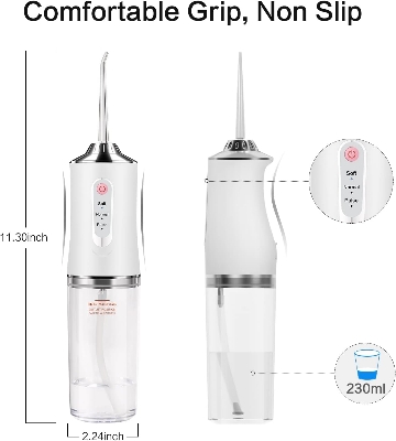 Picture of 220ml Electric Oral Irrigator Wireless, USB Rechargeable Dental Water Flosser with 4 Nozzles and 3 Pressure Modes, Teeth Cleaning and Whitening 4 Jet Tip IPX7 Waterproof Tooth Cleaner White