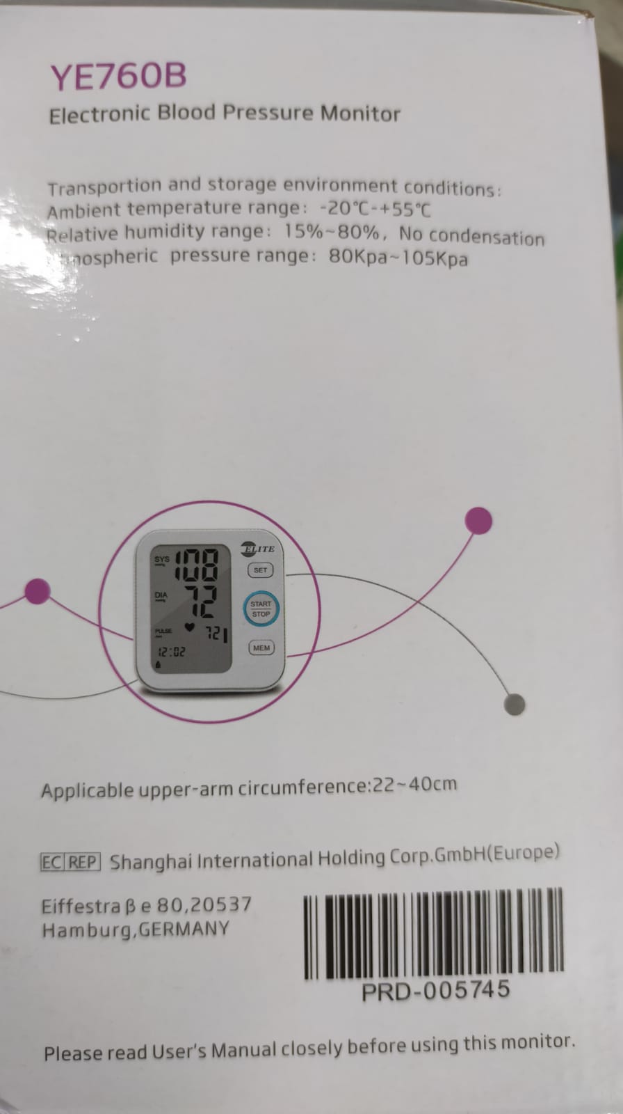 Picture of Elite Automatic Blood Pressure Monitor YE760B White