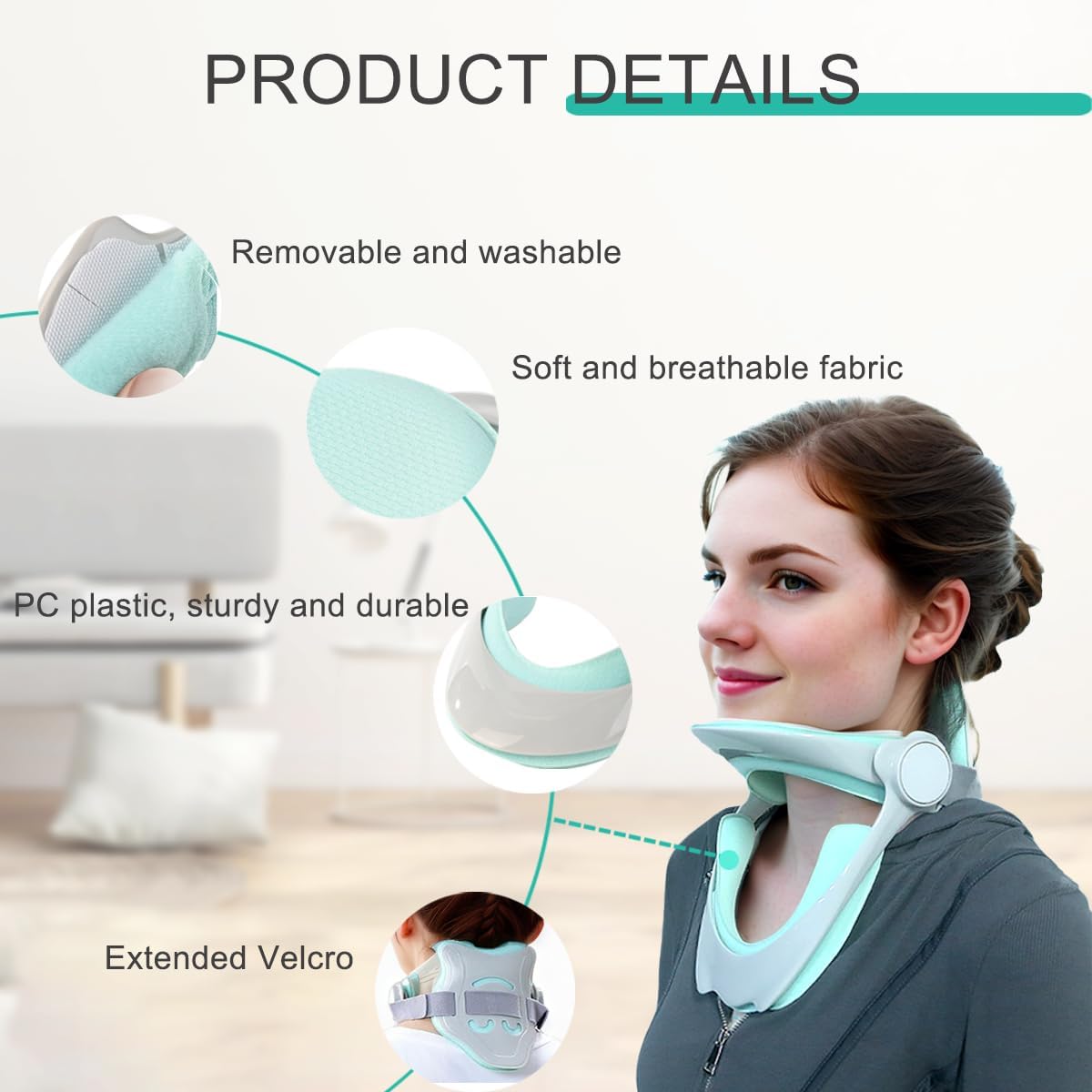 Picture of Neck Brace for Neck Pain and Support, 360° Adjustable Cervical Collar, Soft Neck Traction Device Neck Stretcher Orthotic Corrector, for Forward Head Posture Correction, Cervical Spine Pressure Relief 